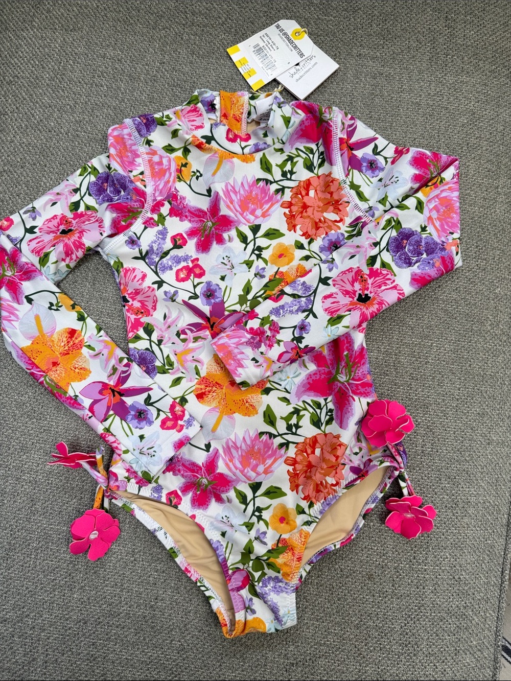 Floral Long-Sleeve Rash Guard Swimsuit - Pink Multi